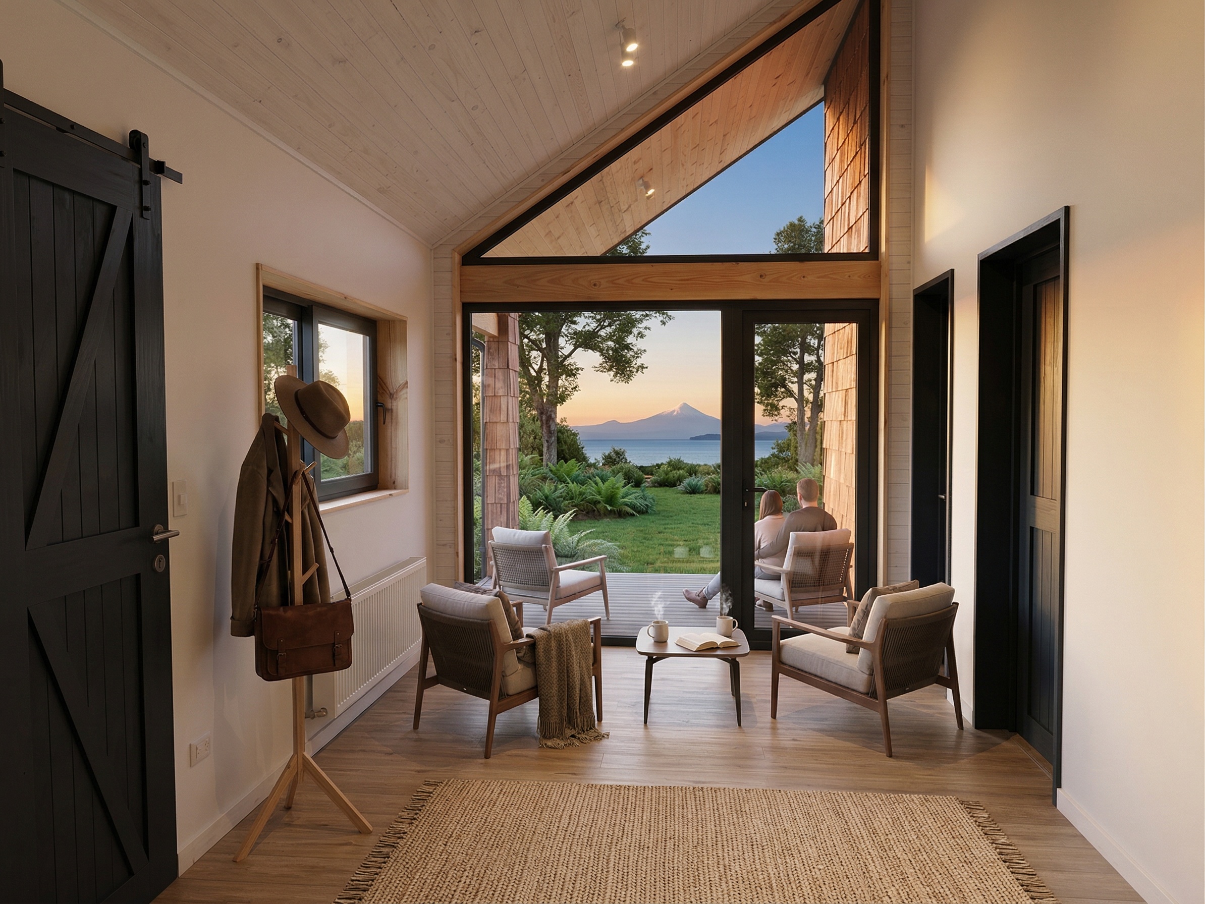 Interior casa Sersur con vista al volcán